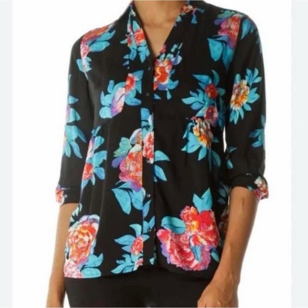 Anthropologie Maeve Women's‎ 4 Woodland Walk Button Up 3/4 Sleeve shirt blouse